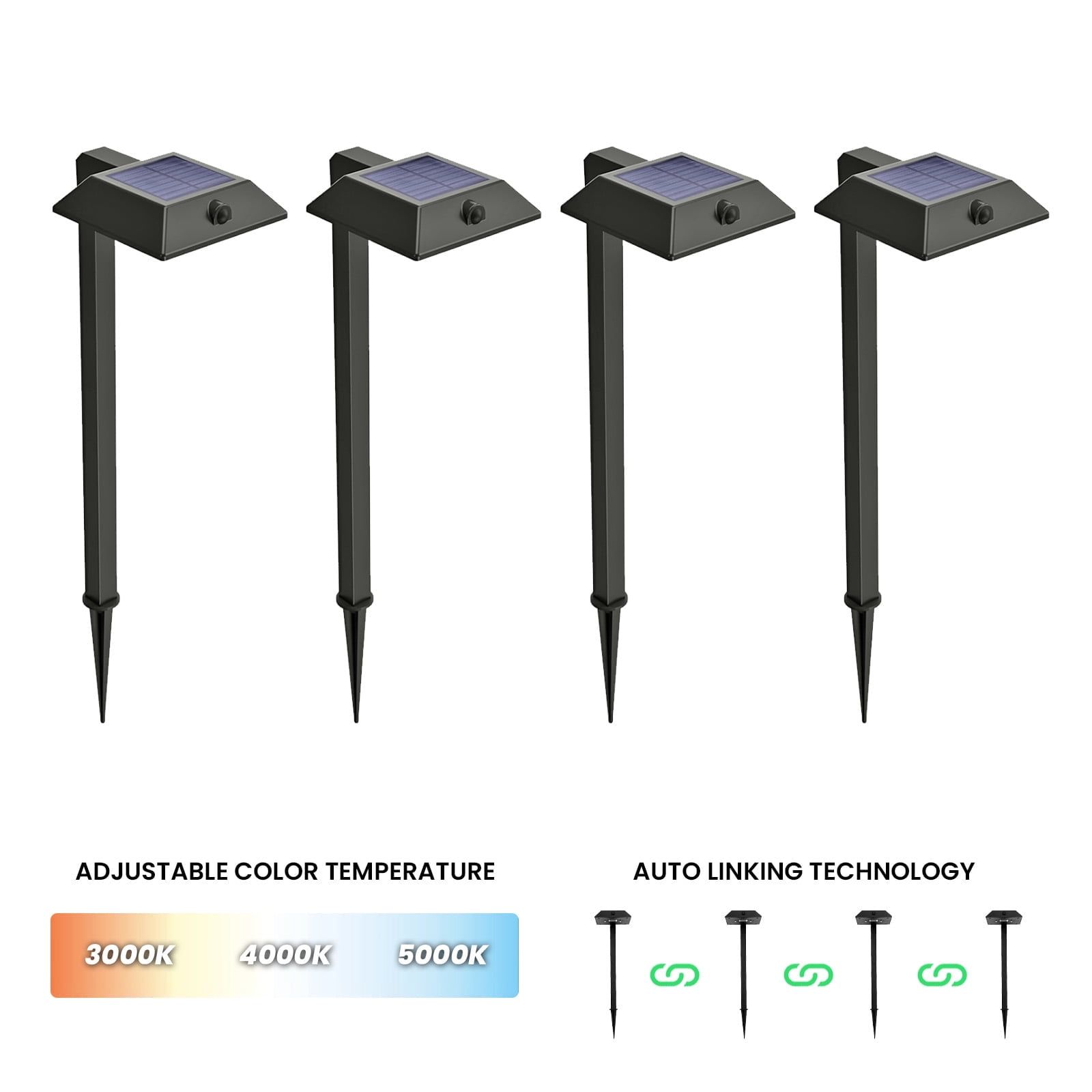 Square Black Solar LED Pathway Lights Multipack with Adjustable Color Temperature