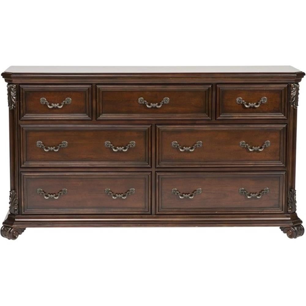 Cognac Finish 7-Drawer Dresser with Felt Lined Drawers