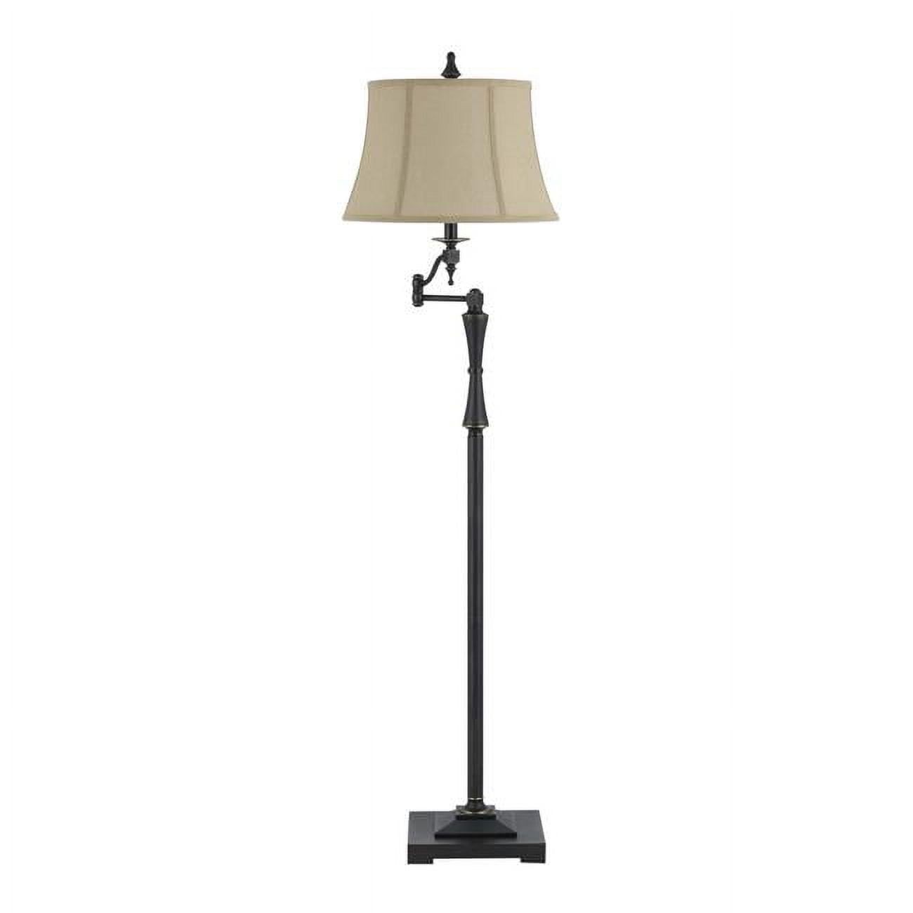 Transitional Black Metal Floor Lamp with Beige Fabric Shade