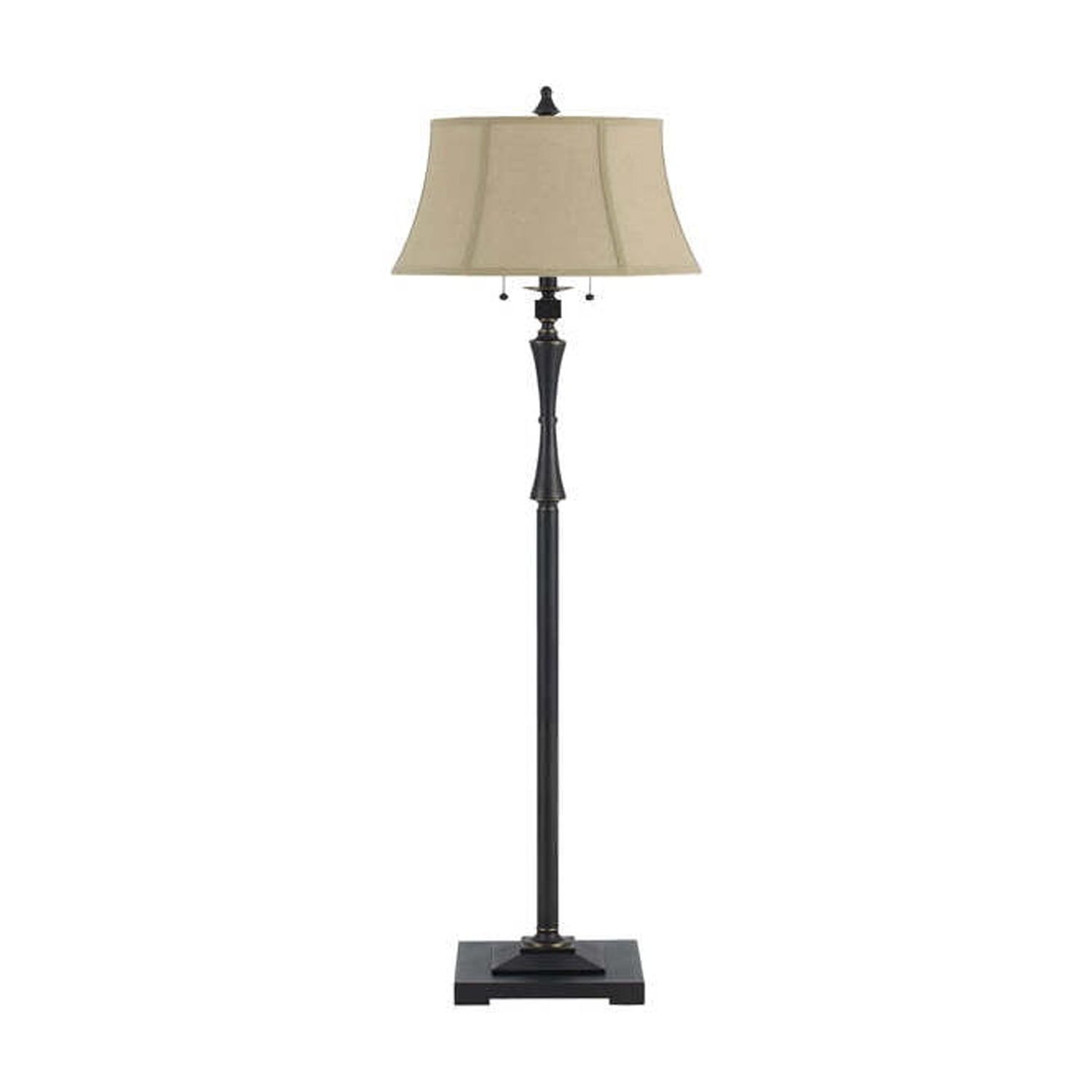 Sophisticated Black Metal Floor Lamp with Beige Fabric Shade