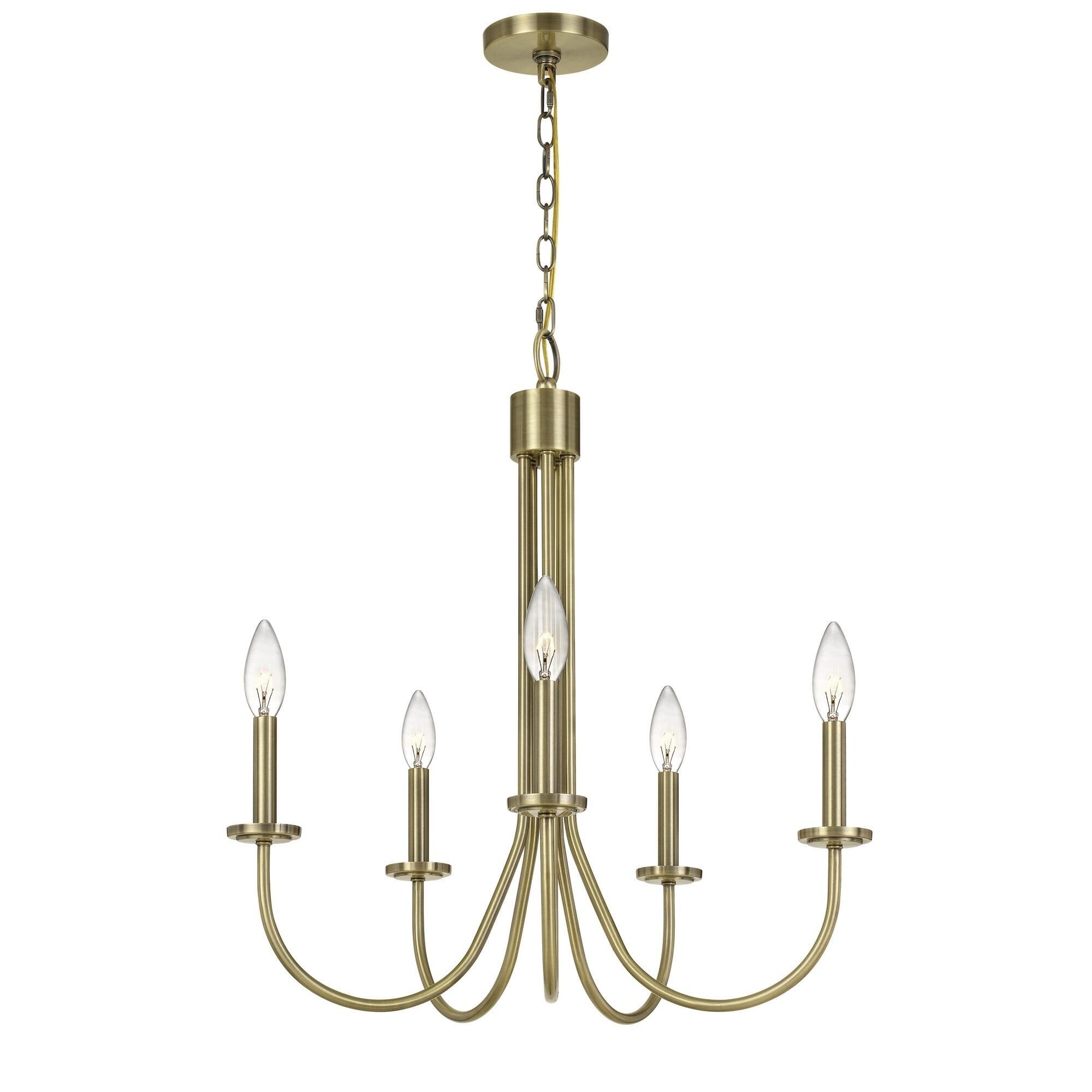 Elegant Brass and Crystal 5-Light Candelabra Chandelier