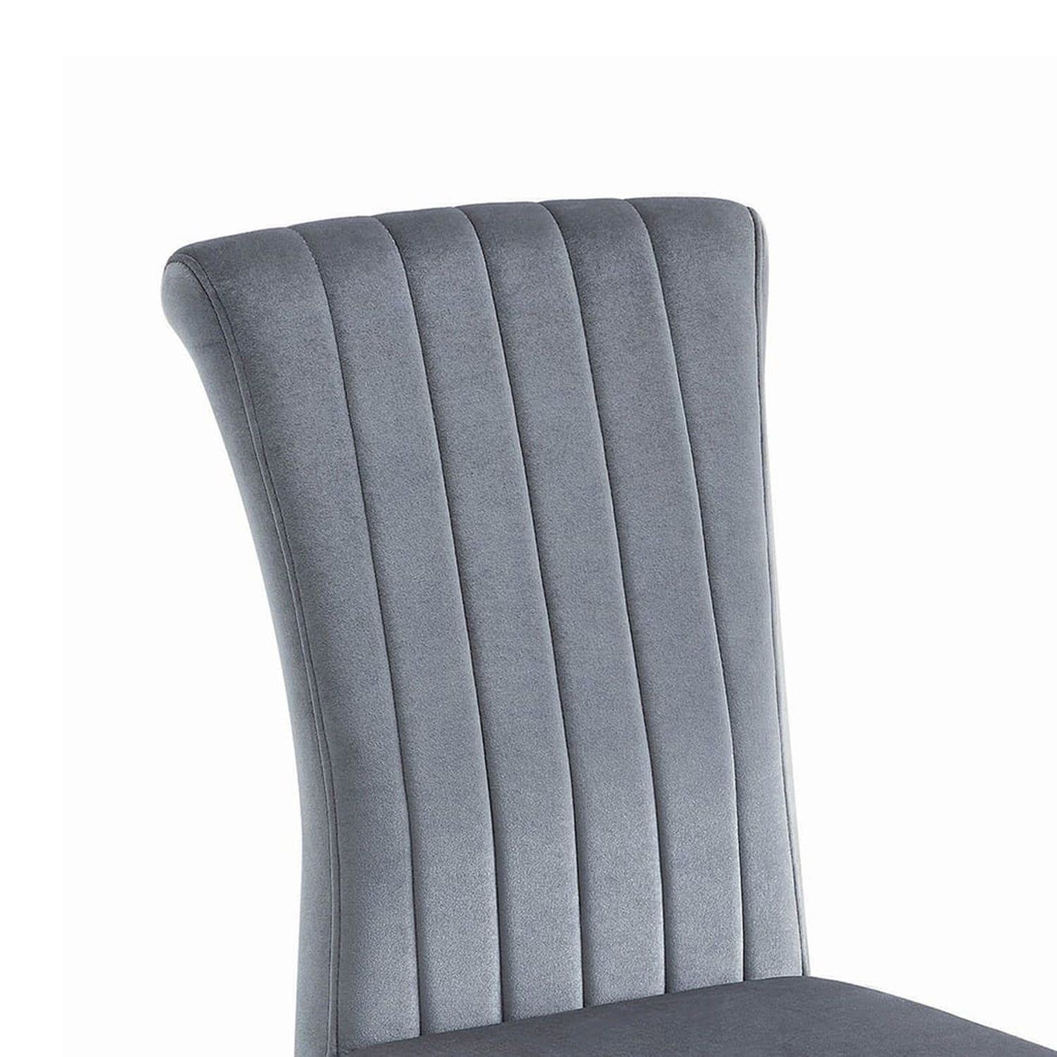 Elegant Gray Upholstered Metal Side Chair with Channel Tufting, Set of 4