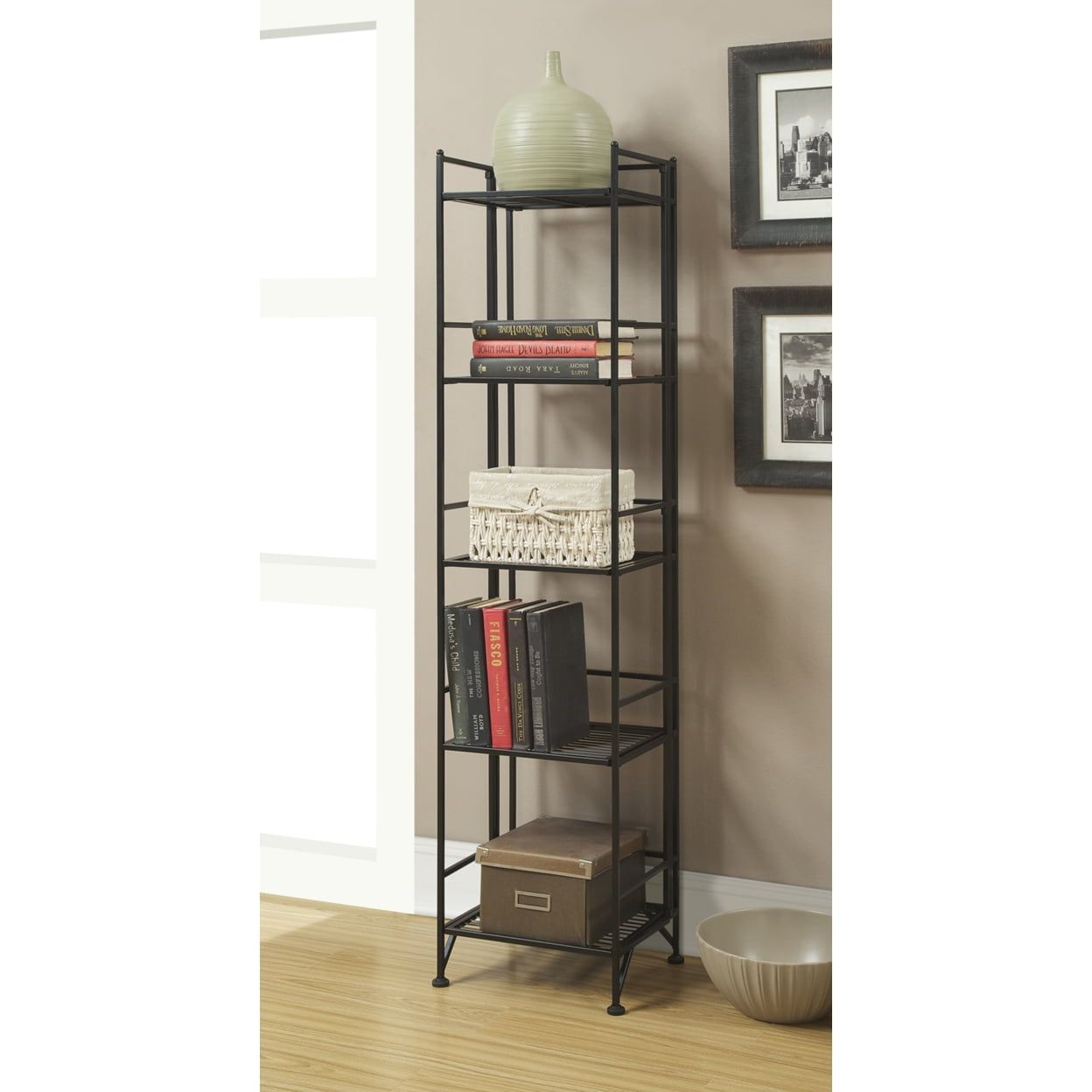 Black Adjustable 5-Tier Folding Metal Shelf