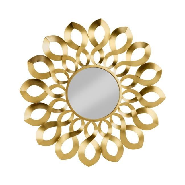 Gold Sunburst Round Wood and Metal Accent Mirror