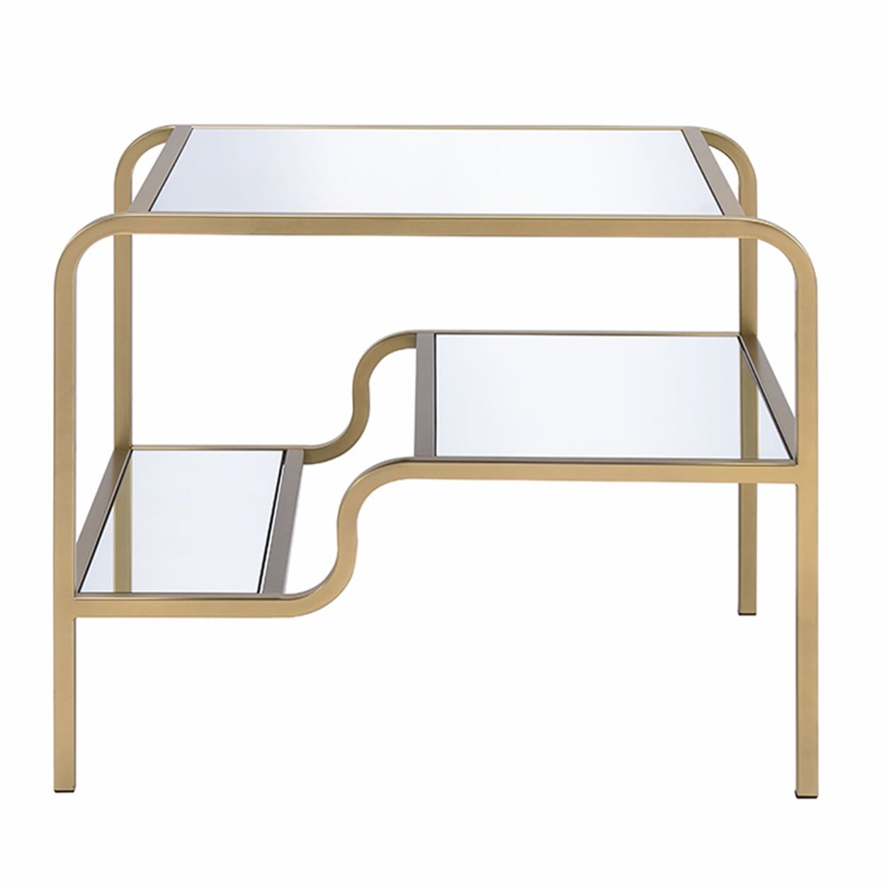 Elegant Gold Metal and Mirrored Glass Square End Table with Tiered Shelves