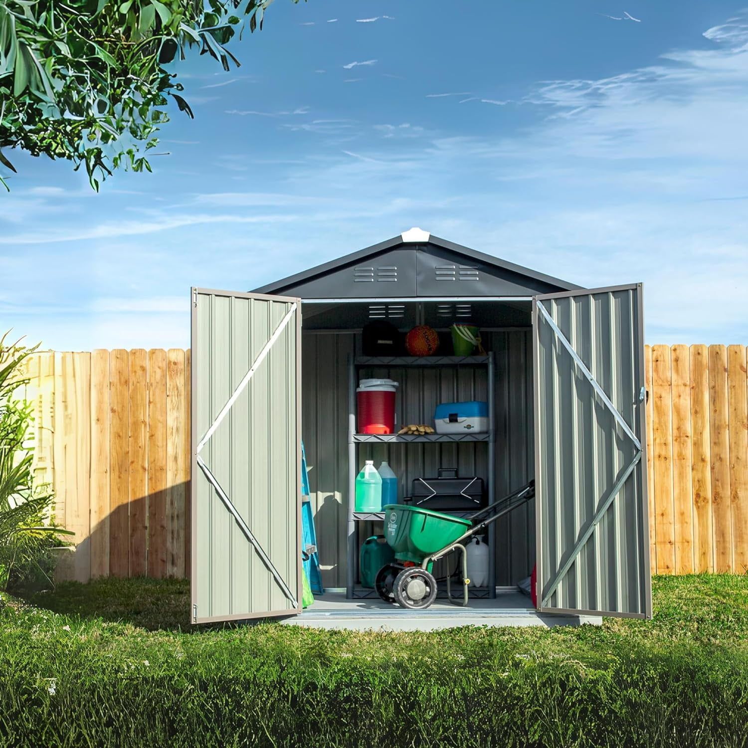 Gray 6' x 4' Galvanized Steel Outdoor Storage Shed