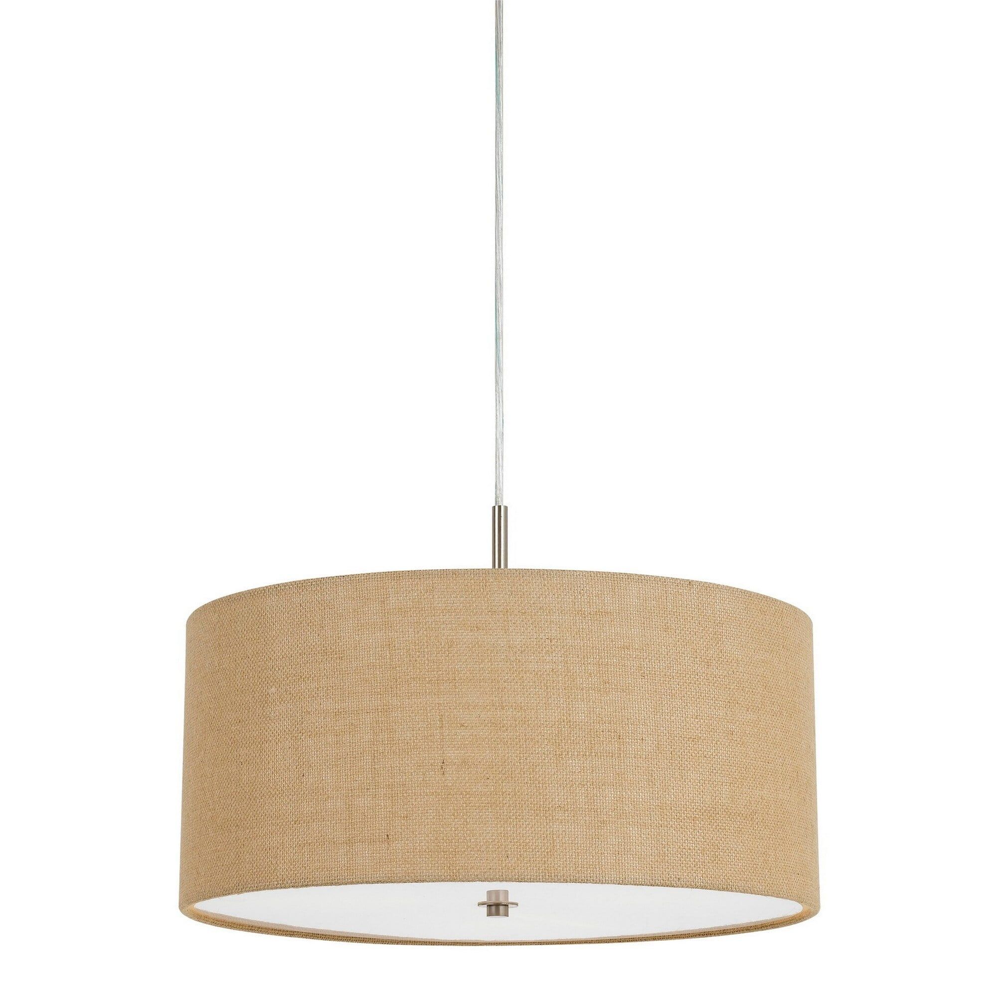 18'' Beige Metal Pendant Light with Burlap Drum Shade