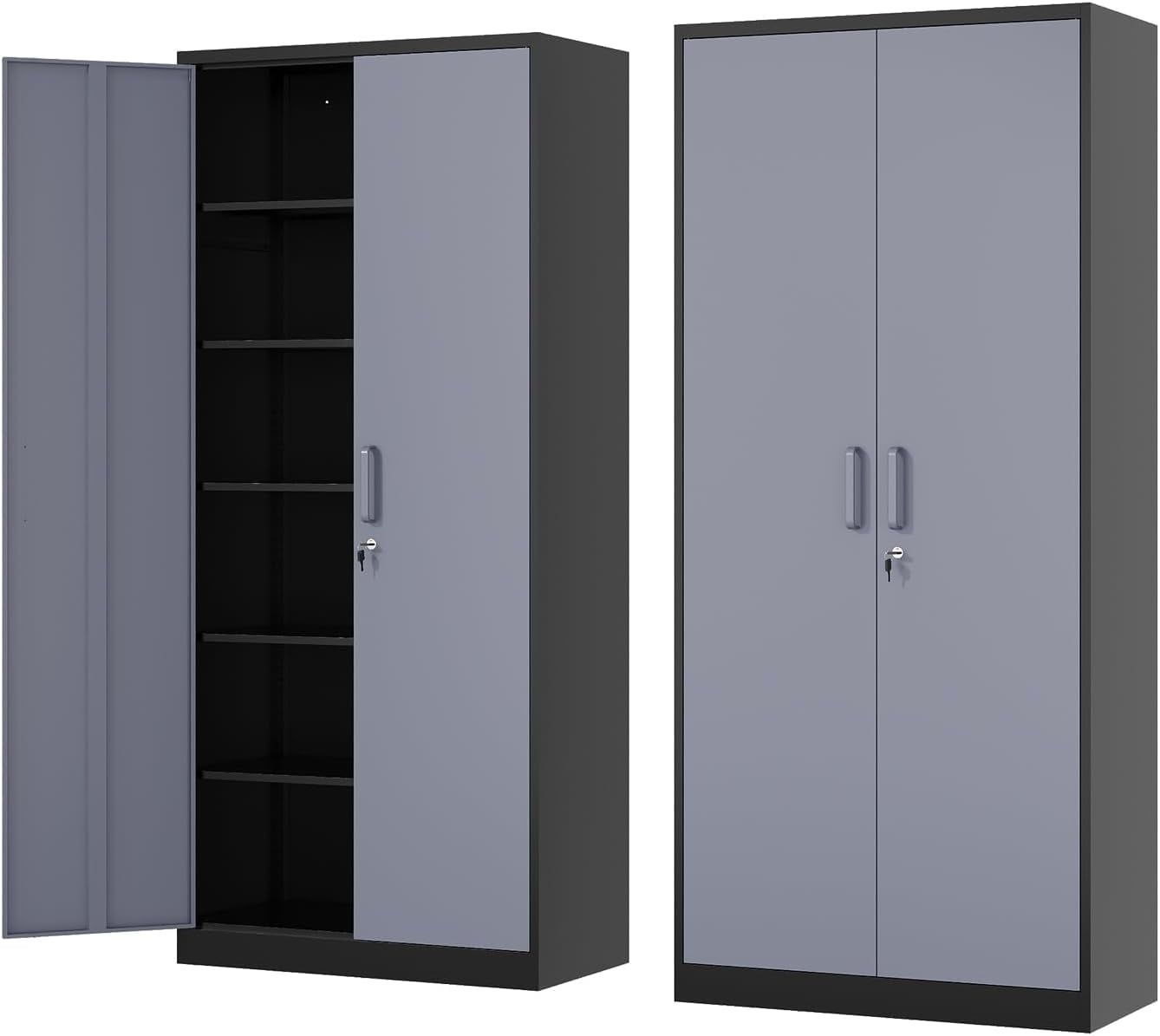 72" Black and Gray Steel Storage Cabinet with Lockable Doors