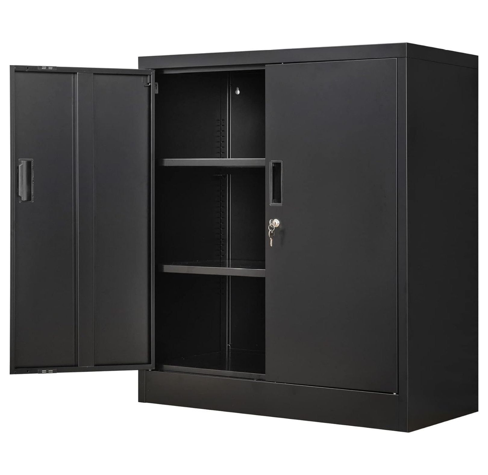 Black Steel Lockable Office Cabinet with Adjustable Shelving, 36.2" H