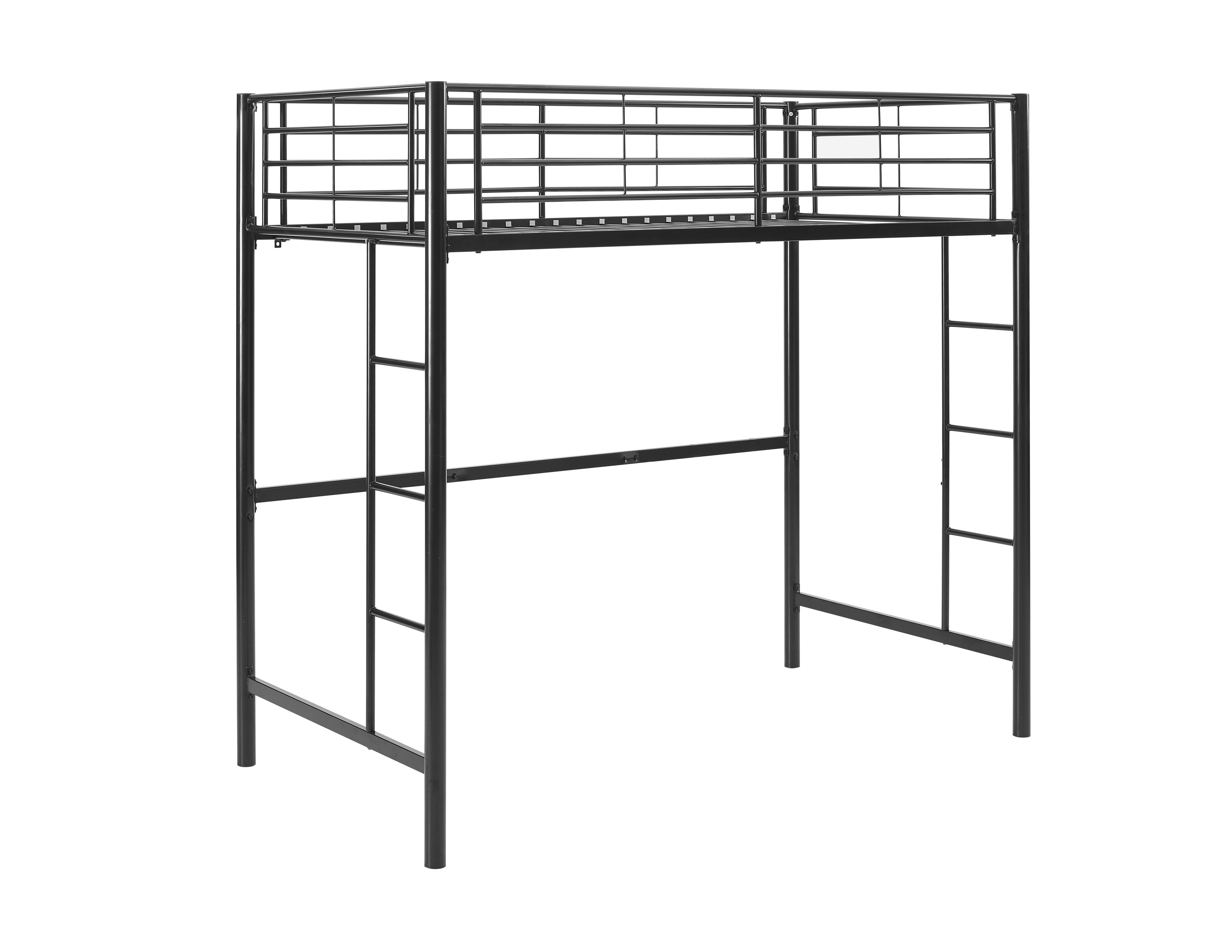 Twin-Size Loft Bed with Sturdy Metal Frame and Dual Ladders - Black