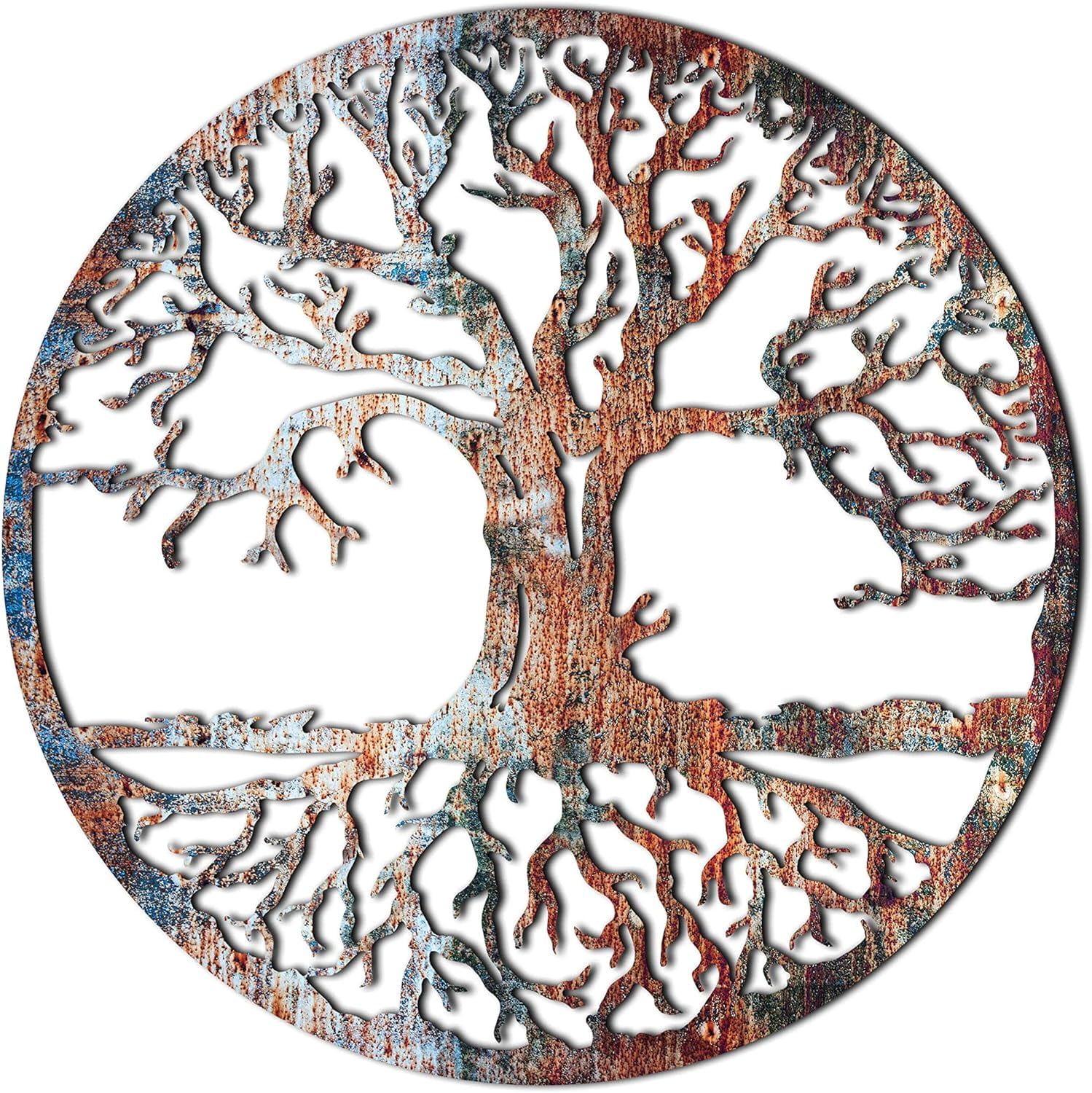 Rustic Metal and Wood Tree of Life Wall Art, 20" Round