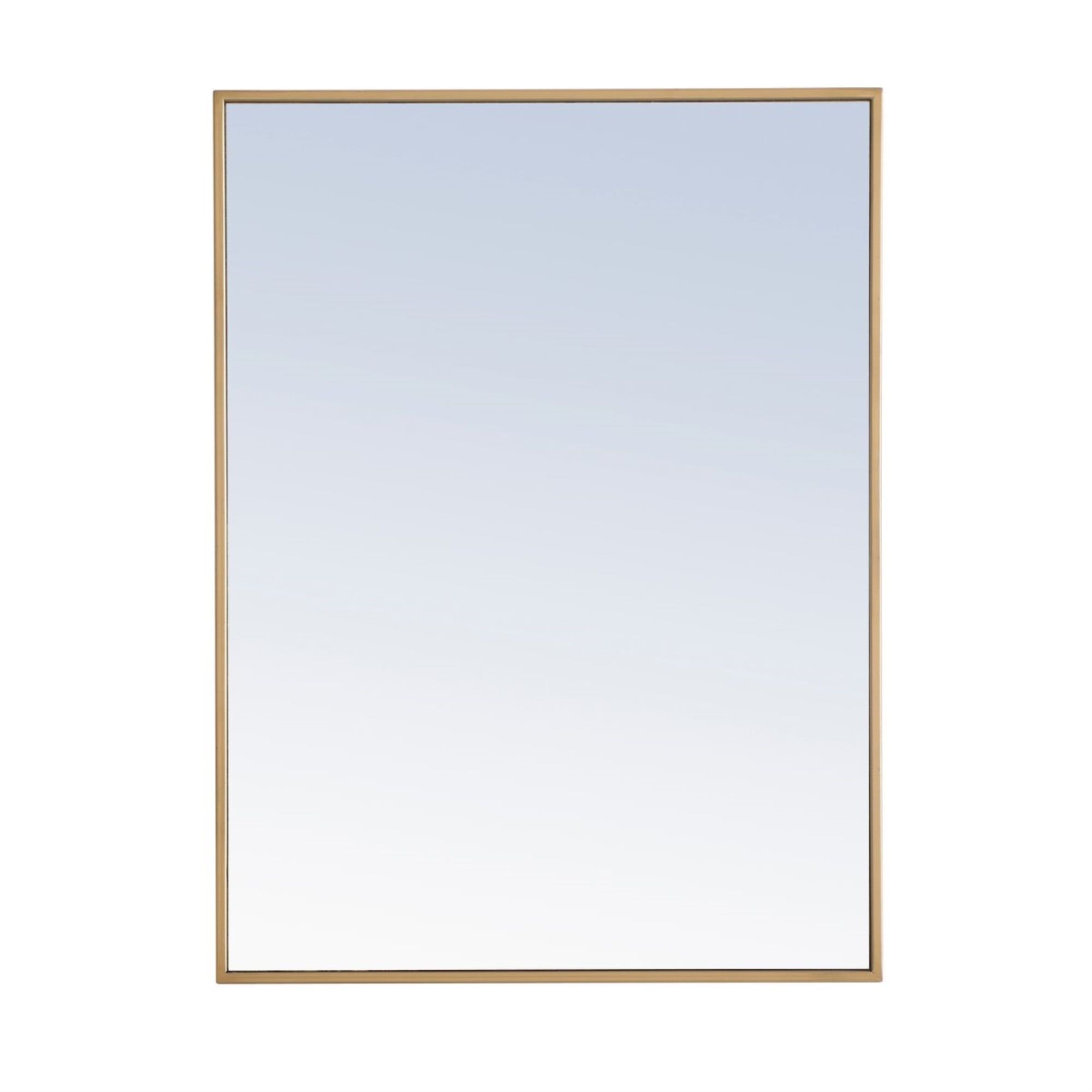 Elegant Contemporary Wood and Metal 24x32 Mirror in Brass Finish