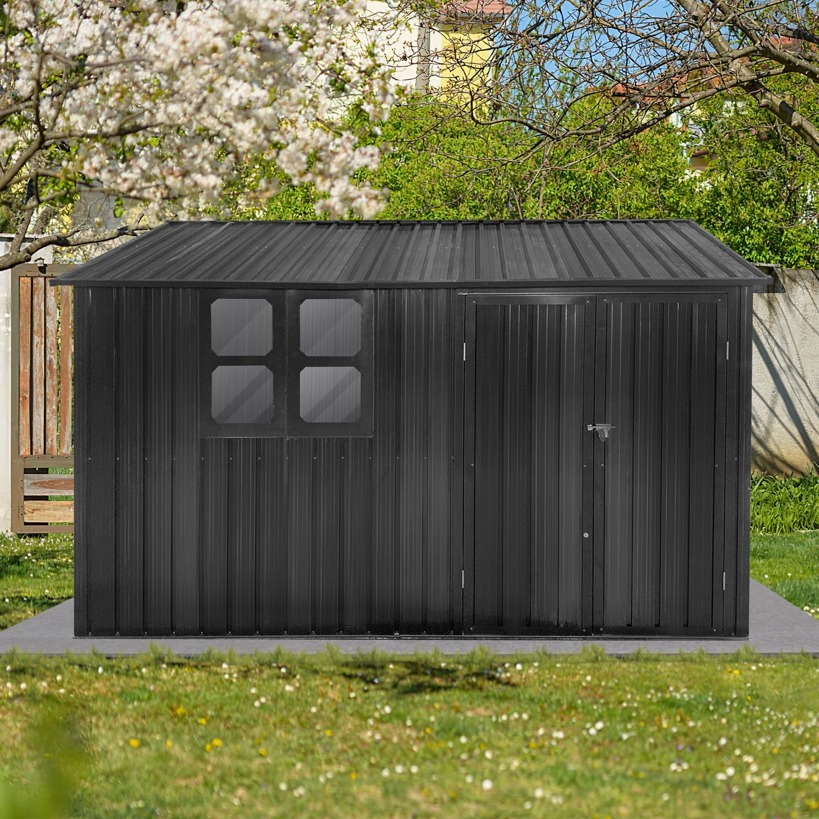 10ft x 8ft Dark Gray Metal Garden Storage Shed with Windows