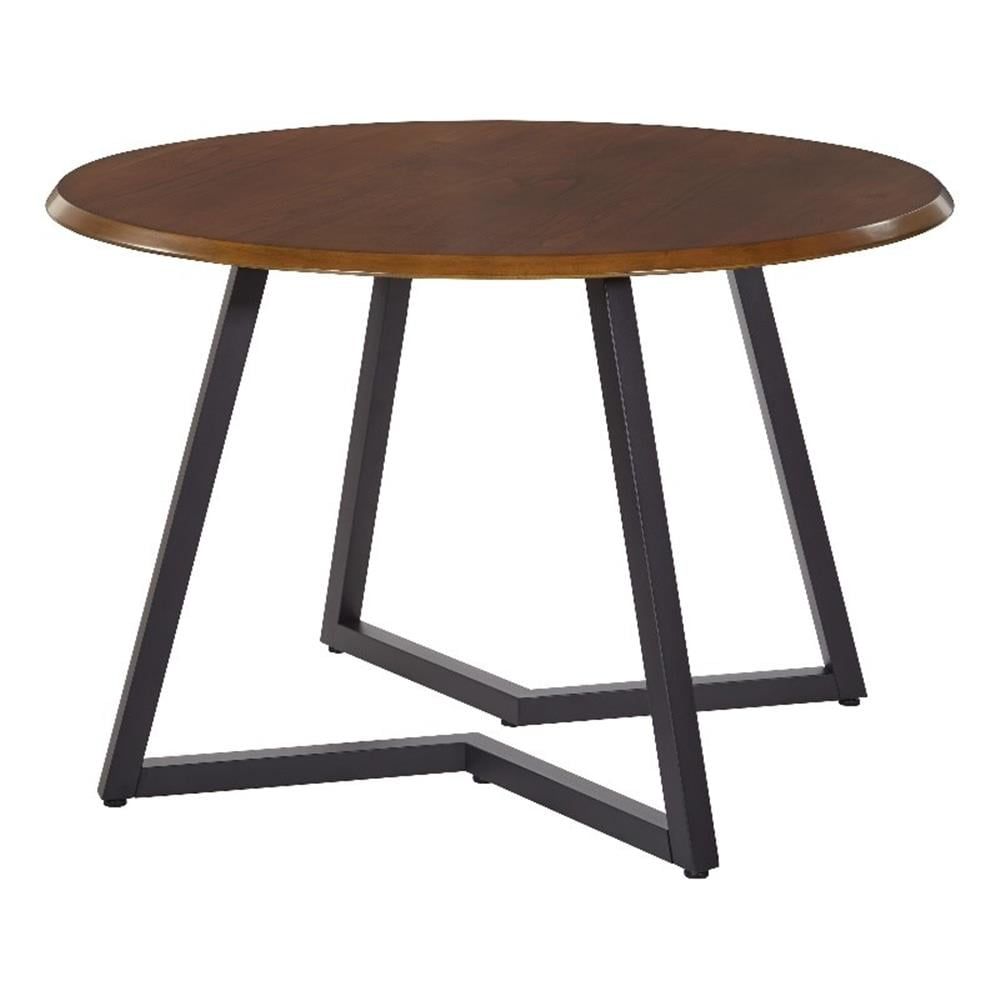 Metro 45" Round Oak Dining Table with Black Metal X-Base