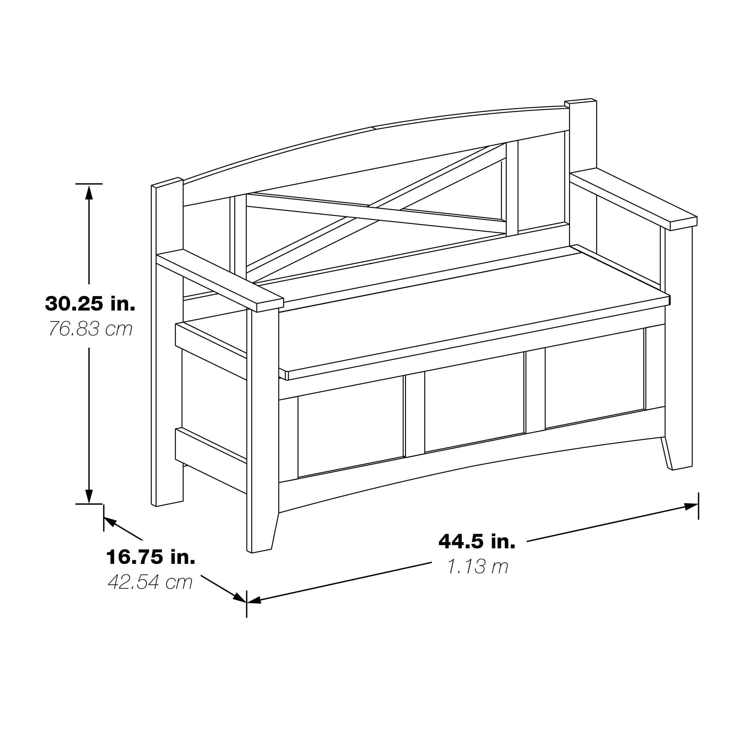 Greystone Finish Solid Wood Entryway Storage Bench with X-Back
