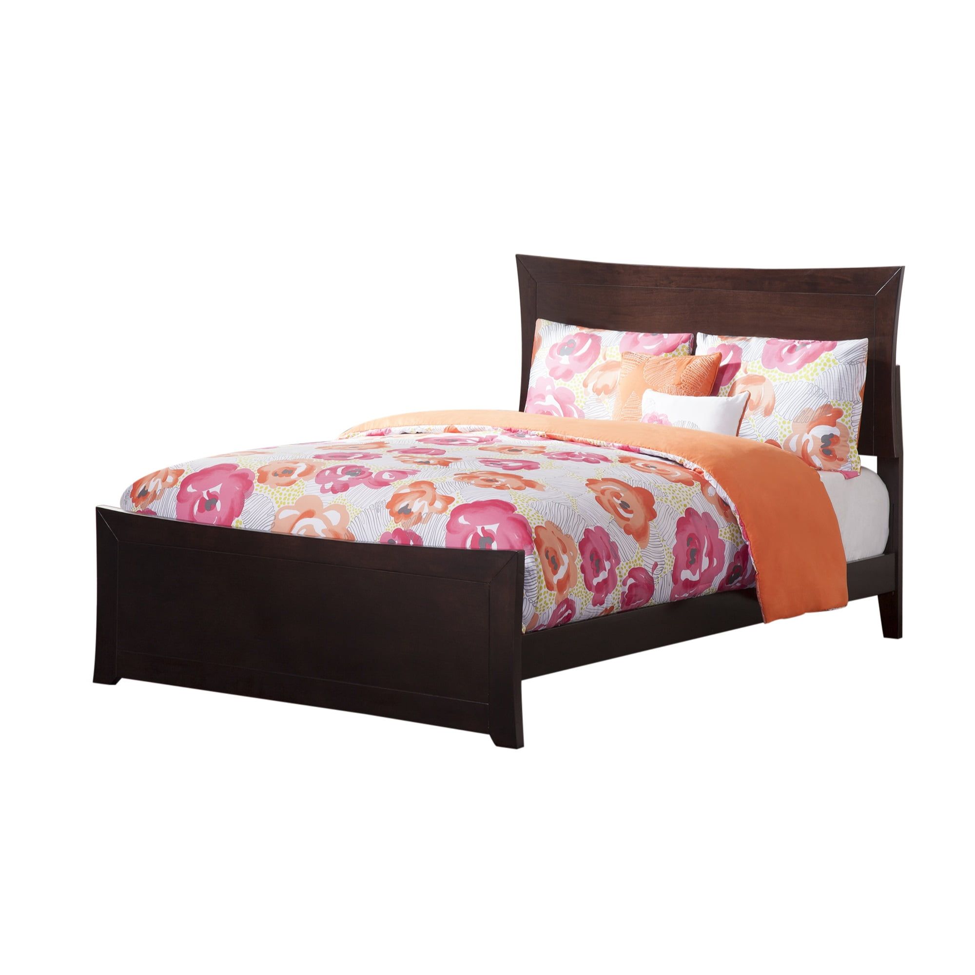 Espresso Queen Wood Frame Upholstered Platform Bed with Slats