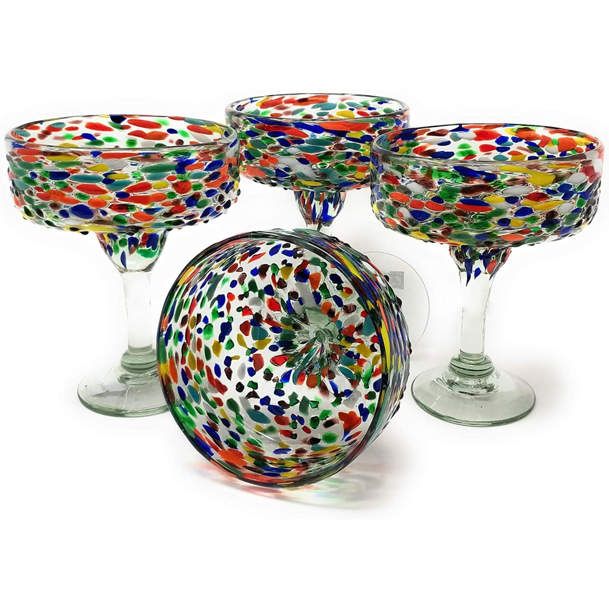 Hand-Blown Multicolor Confetti Margarita Glasses Set of 4