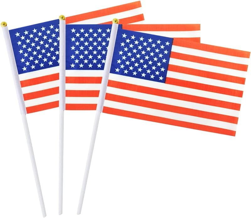 Small Patriotic American Flag Mini Handheld Decorations, 12 Pack