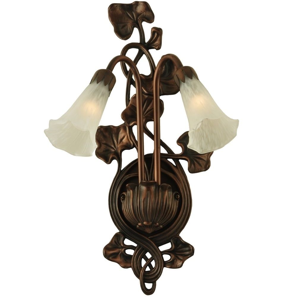 Mahogany Bronze Lily Pad 2-Light Wall Sconce with Winter White Shades