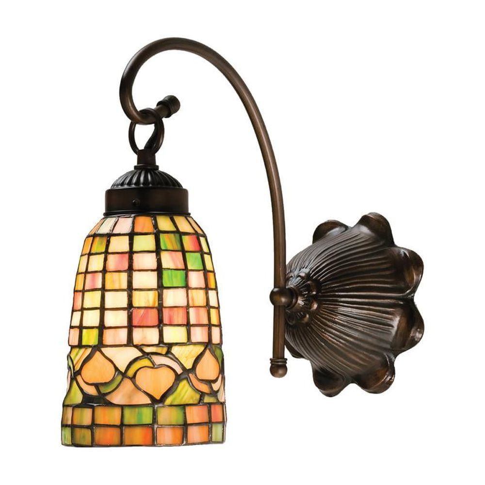 Tiffany Style Bronze and Multicolor Glass Wall Sconce