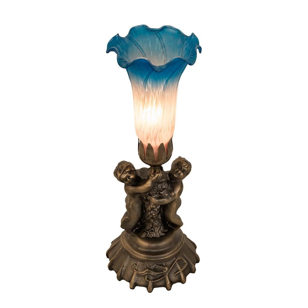 Blue and Pink Stained Glass Cherub Table Lamp