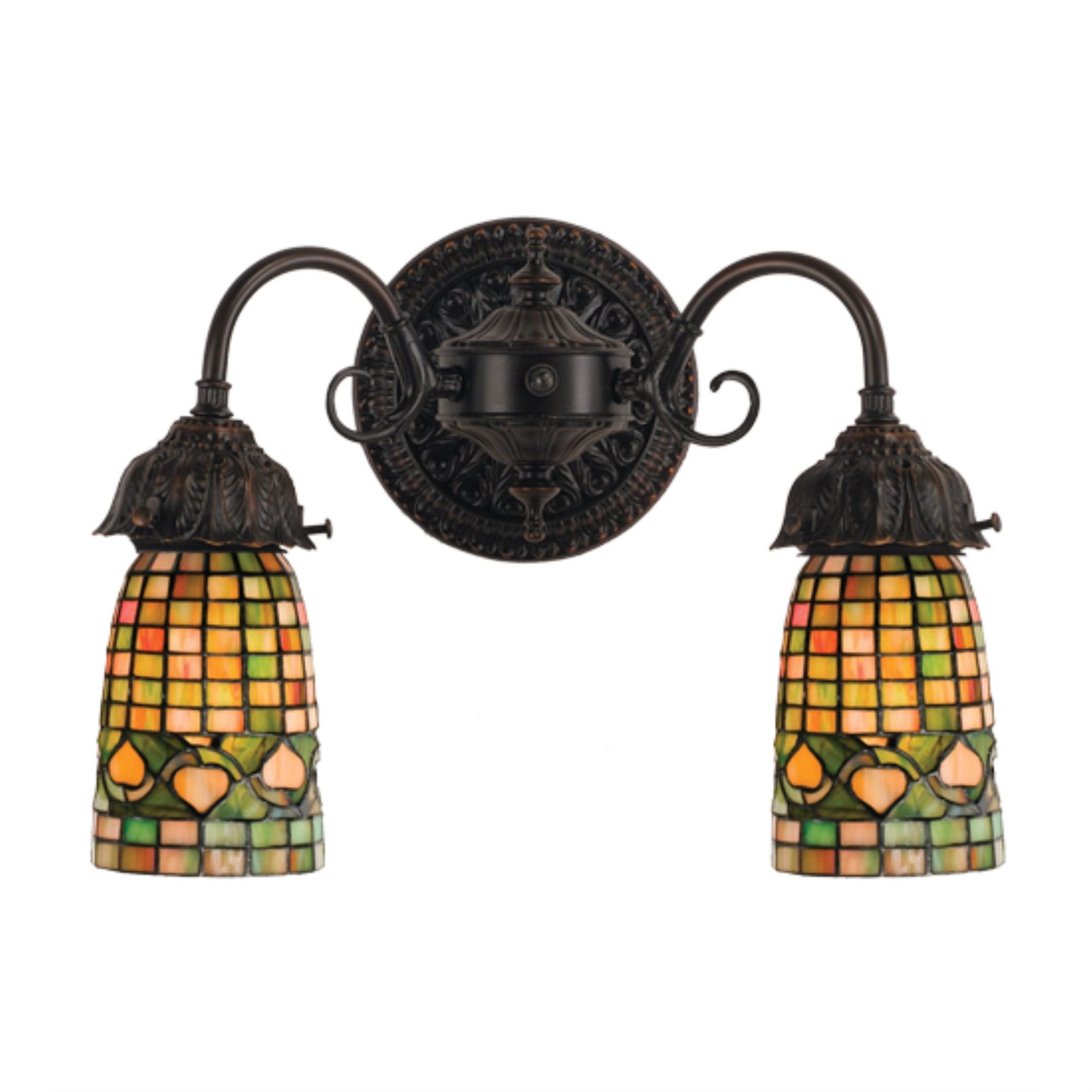 Bronze and Black Tiffany Style 2-Light Wall Sconce