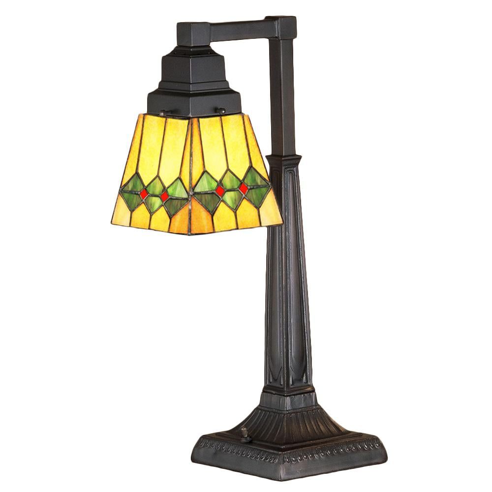 20" Mahogany Bronze Stained Glass Mission Desk Lamp