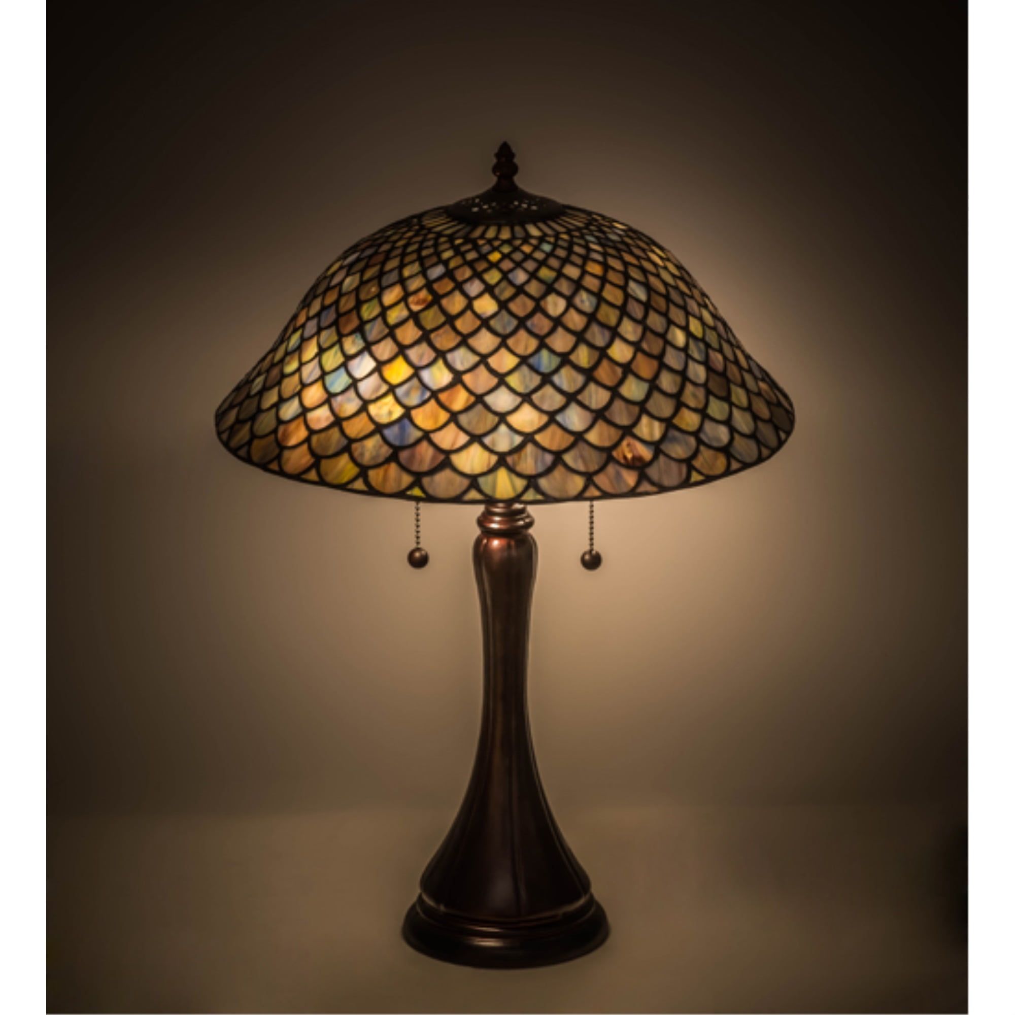 Multicolor Stained Glass and Bronze Tiffany Table Lamp