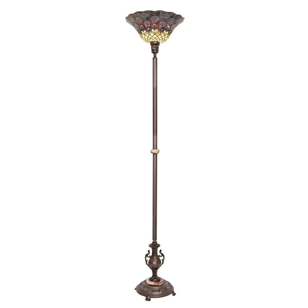 Elegant Bronze St. Louis Blues Stained Glass Torchiere Floor Lamp