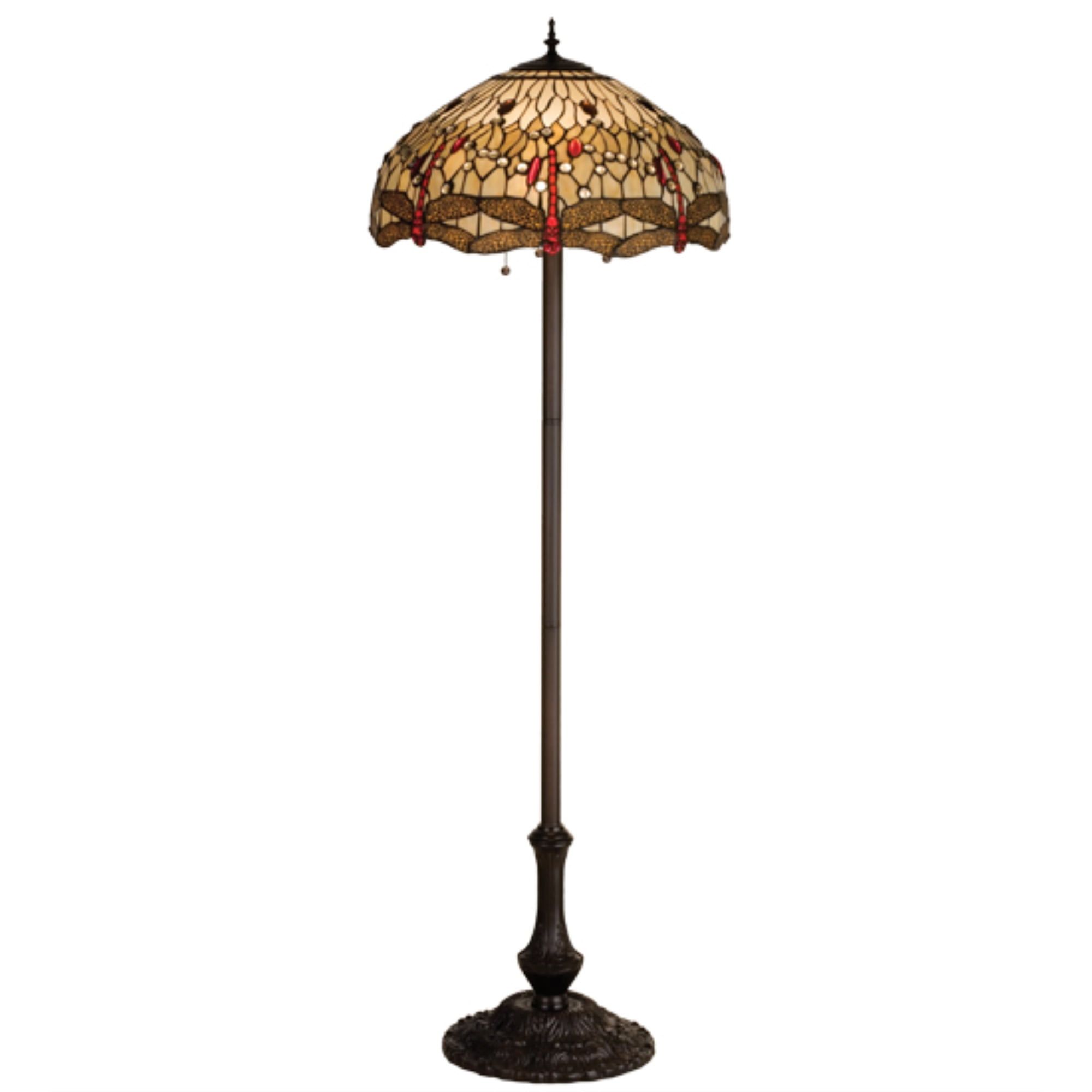 Scarlet Dragonfly 63" Bronze Stained Glass Floor Lamp