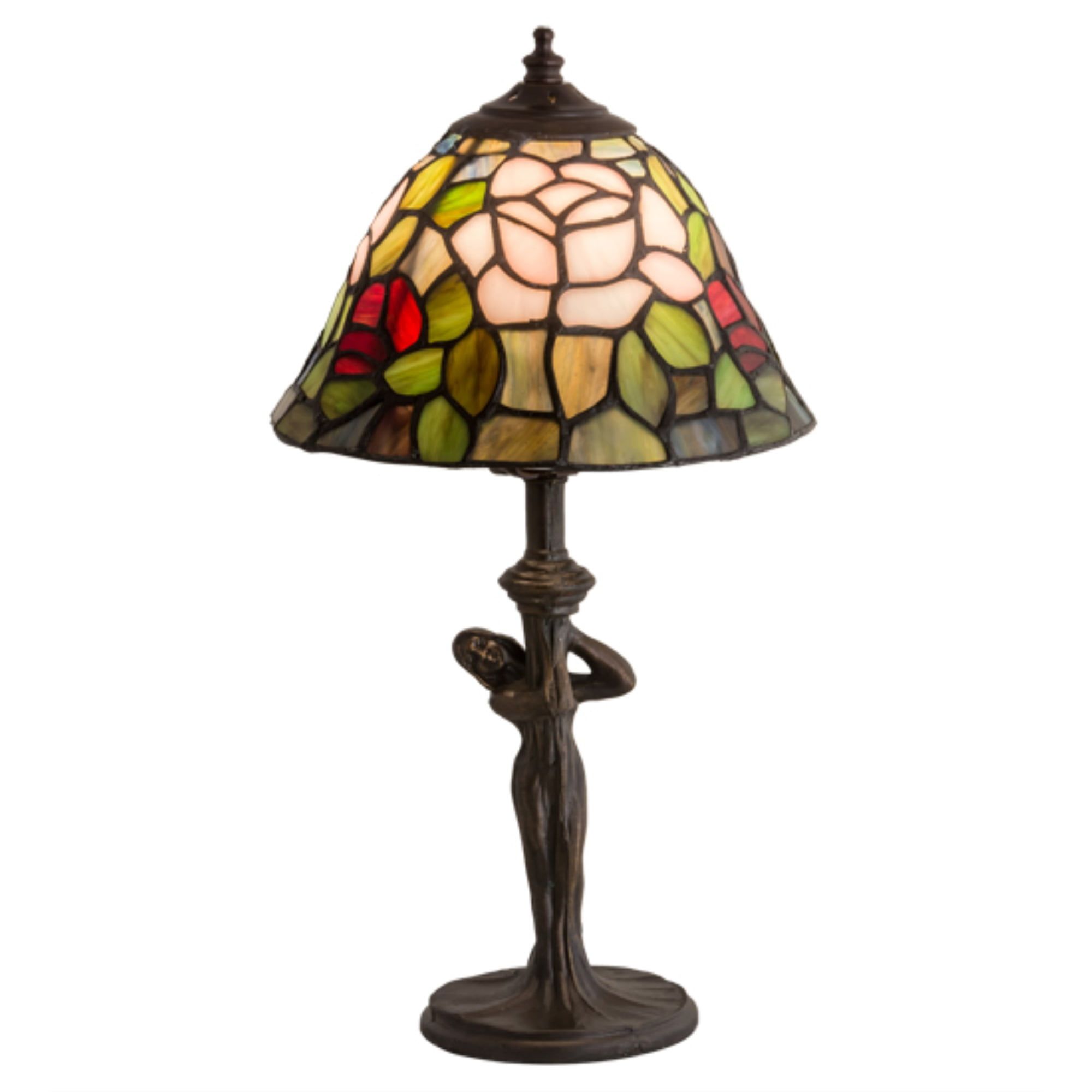 14" Stained Glass and Bronze Tiffany Table Lamp