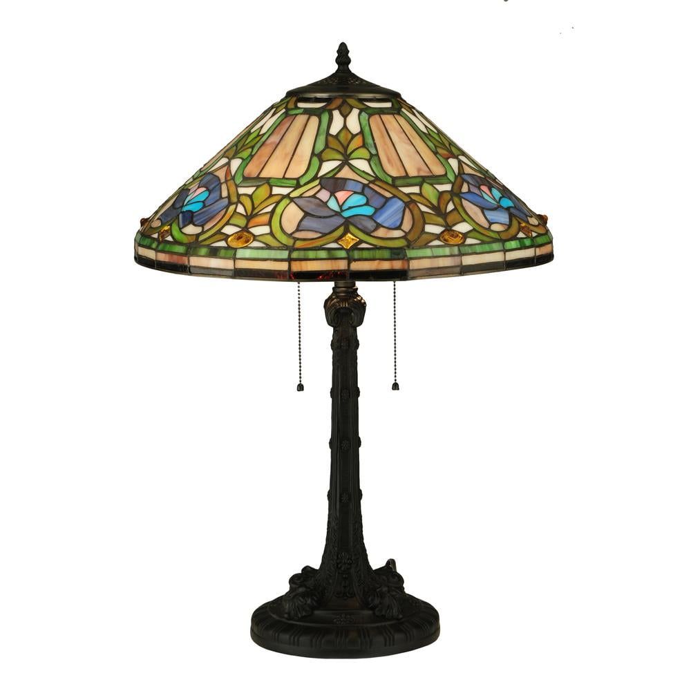 Meyda Tiffany Floral 26.5" Outdoor Stained Glass Table Lamp, Mahogany Bronze