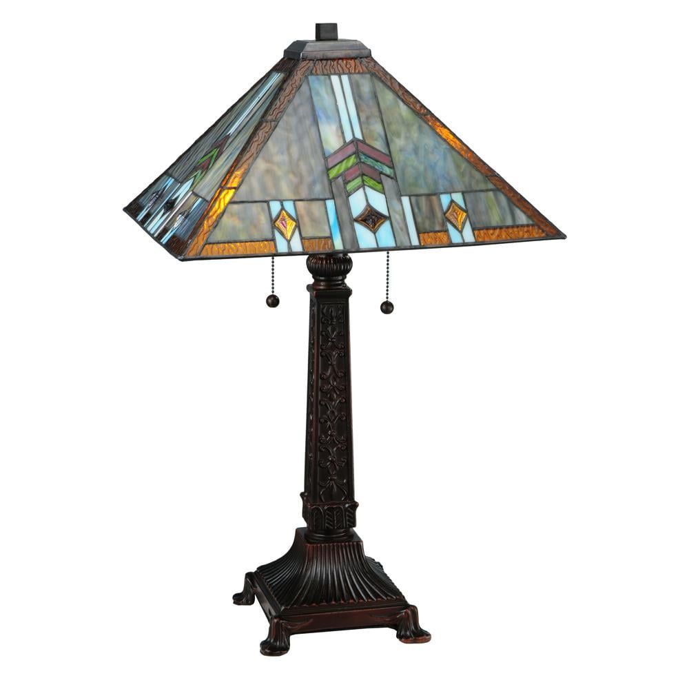 Mission Style Stained Glass 2-Light Table Lamp in Multicolor