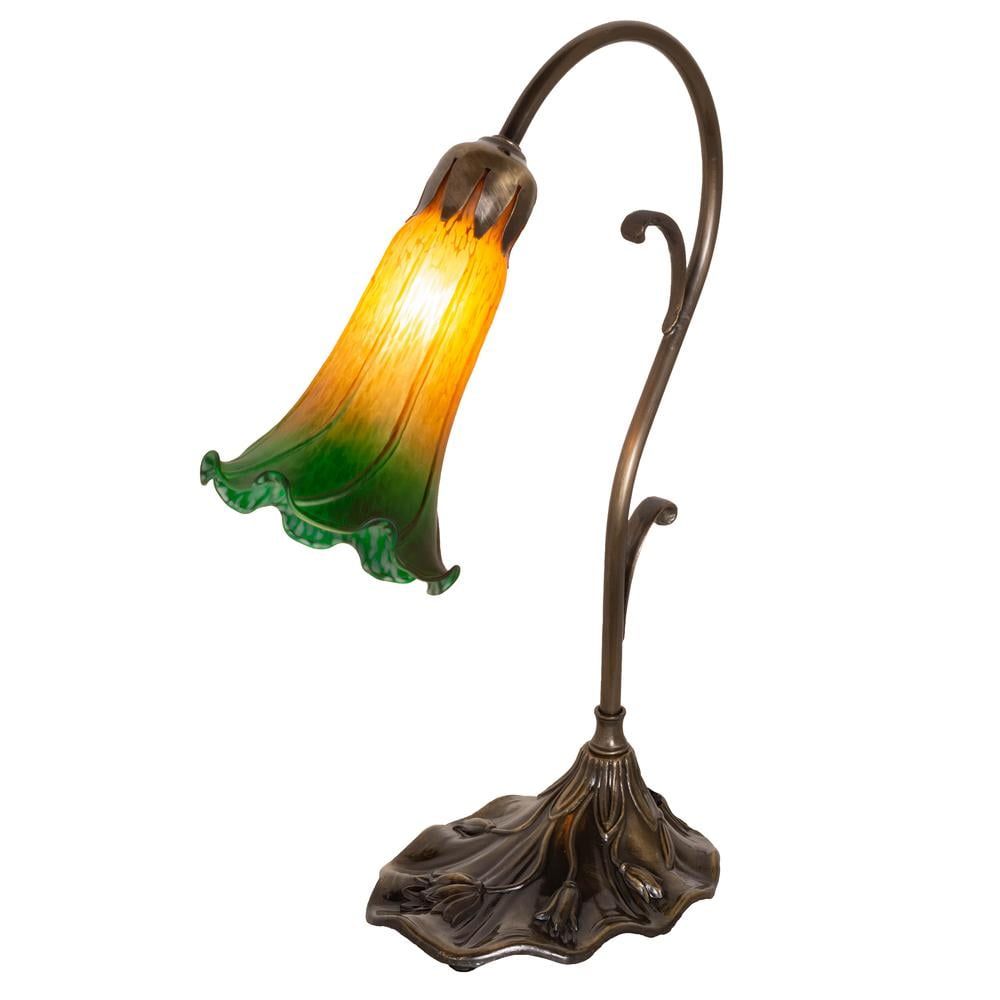 Amber and Green Stained Glass Arched Table Lamp