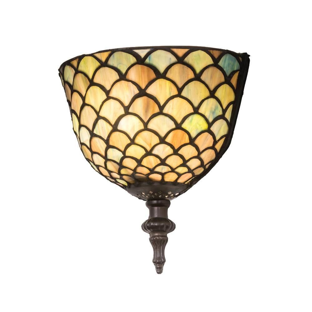 Tiffany Fishscale 8" Mahogany Bronze Dimmable Wall Sconce