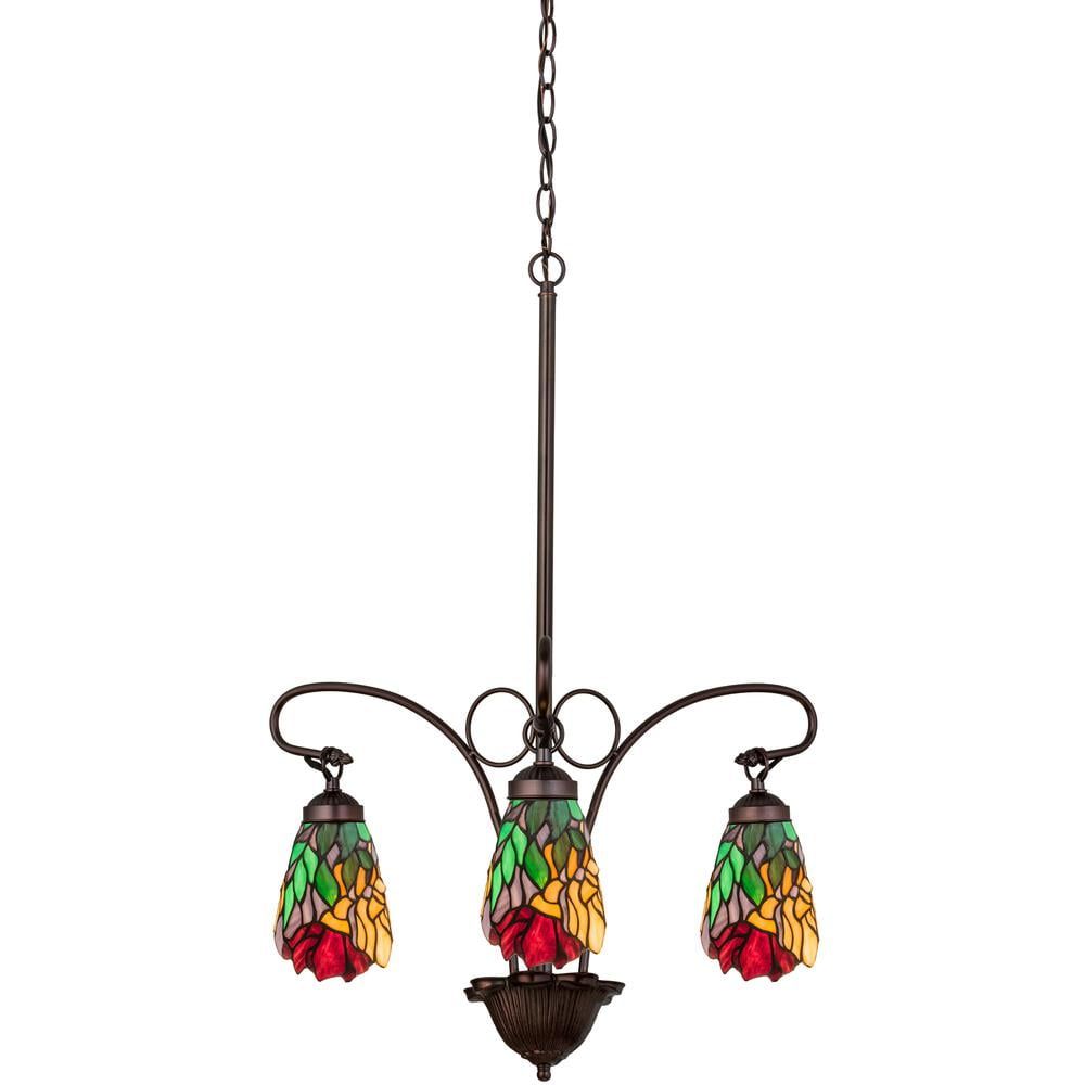 Mini Multicolor Stained Glass 3-Light Chandelier