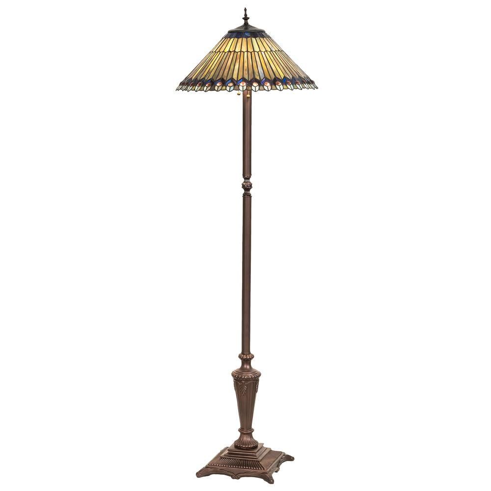 Multicolor Stained Glass and Bronze Tiffany Floor Lamp