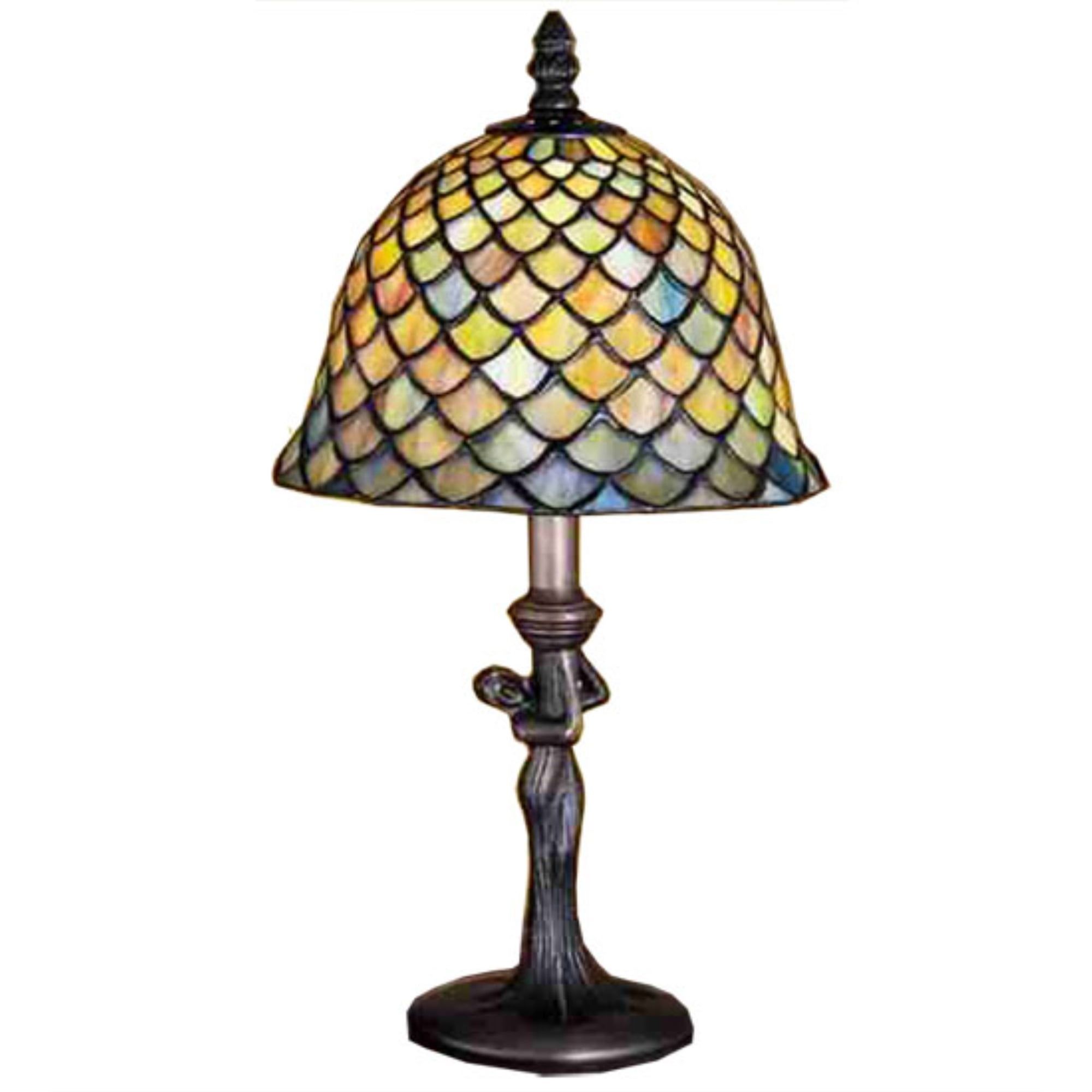 Meyda 15" Tiffany Fishscale Mini Table Lamp in Mahogany Bronze