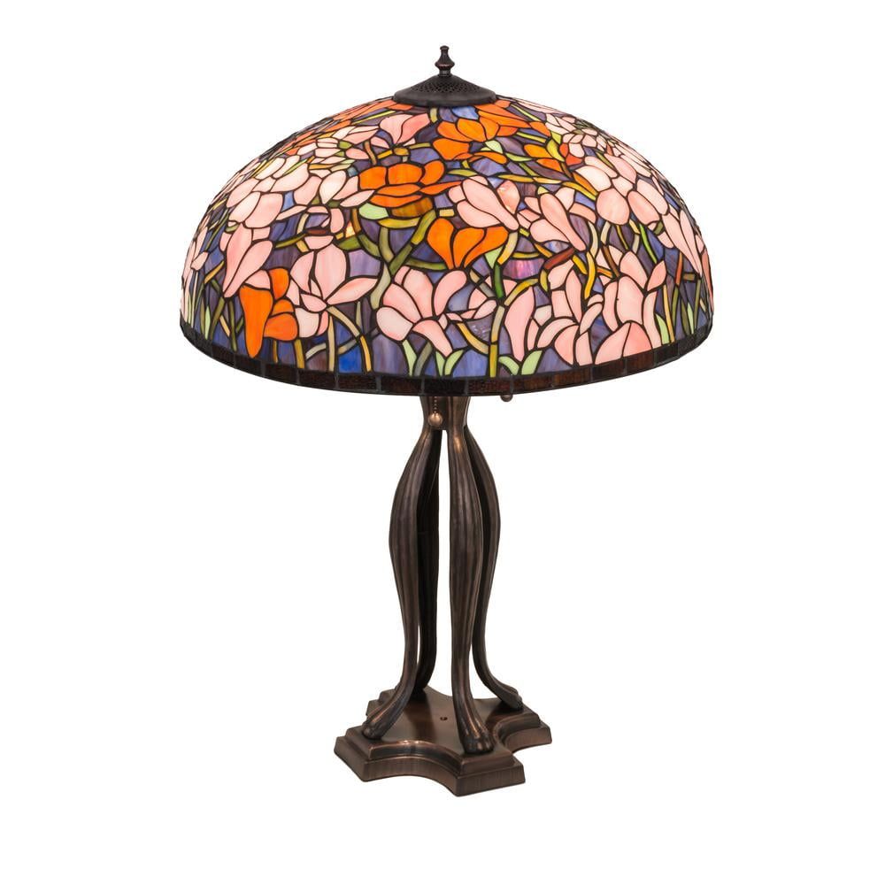 Magnolia Blossom 3-Light Tiffany Table Lamp in Mahogany Bronze