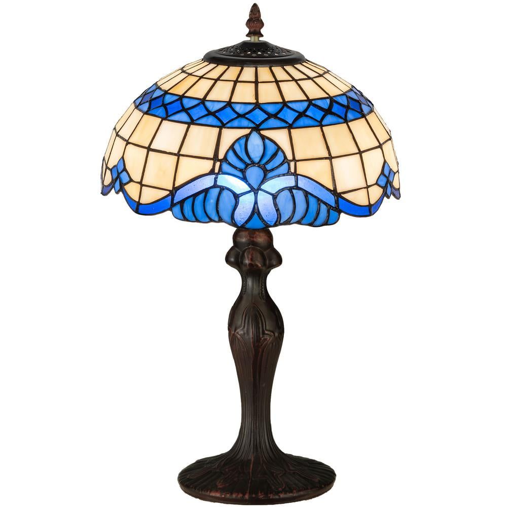 Elegant Baroque 1-Light Accent Table Lamp in Blue Stained Glass