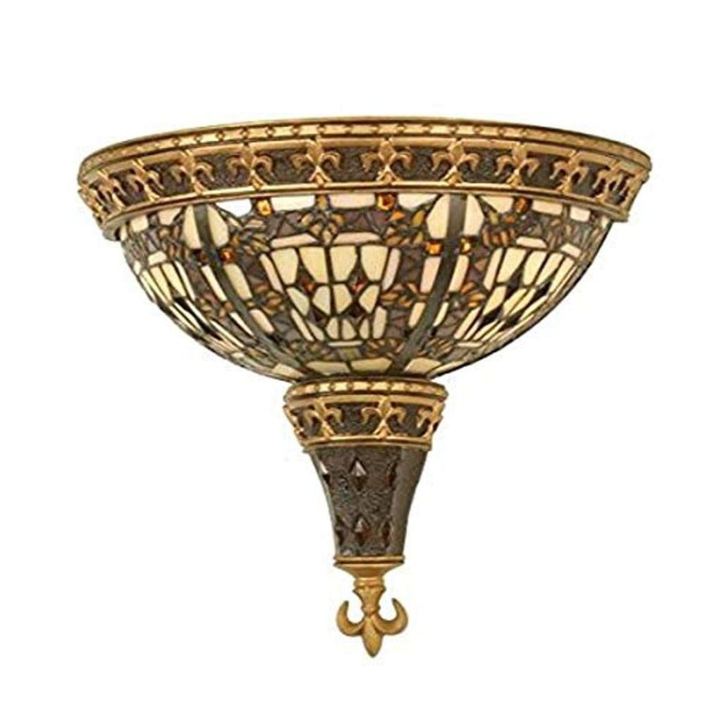 Majestic Fleur-de-Lis 18" Bronze Sconce with Stained Glass Shade