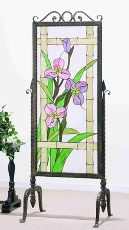 Meadow Beauty Art Nouveau Style 68" Glass & Metal Room Divider