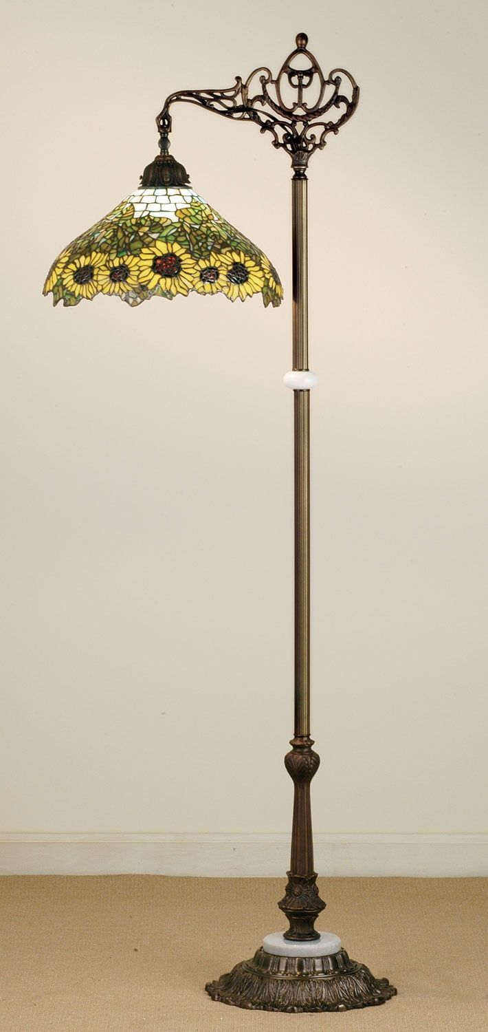 Sunflower Bridge Arm 61" Bronze Floor Lamp with Stained Glass Shade