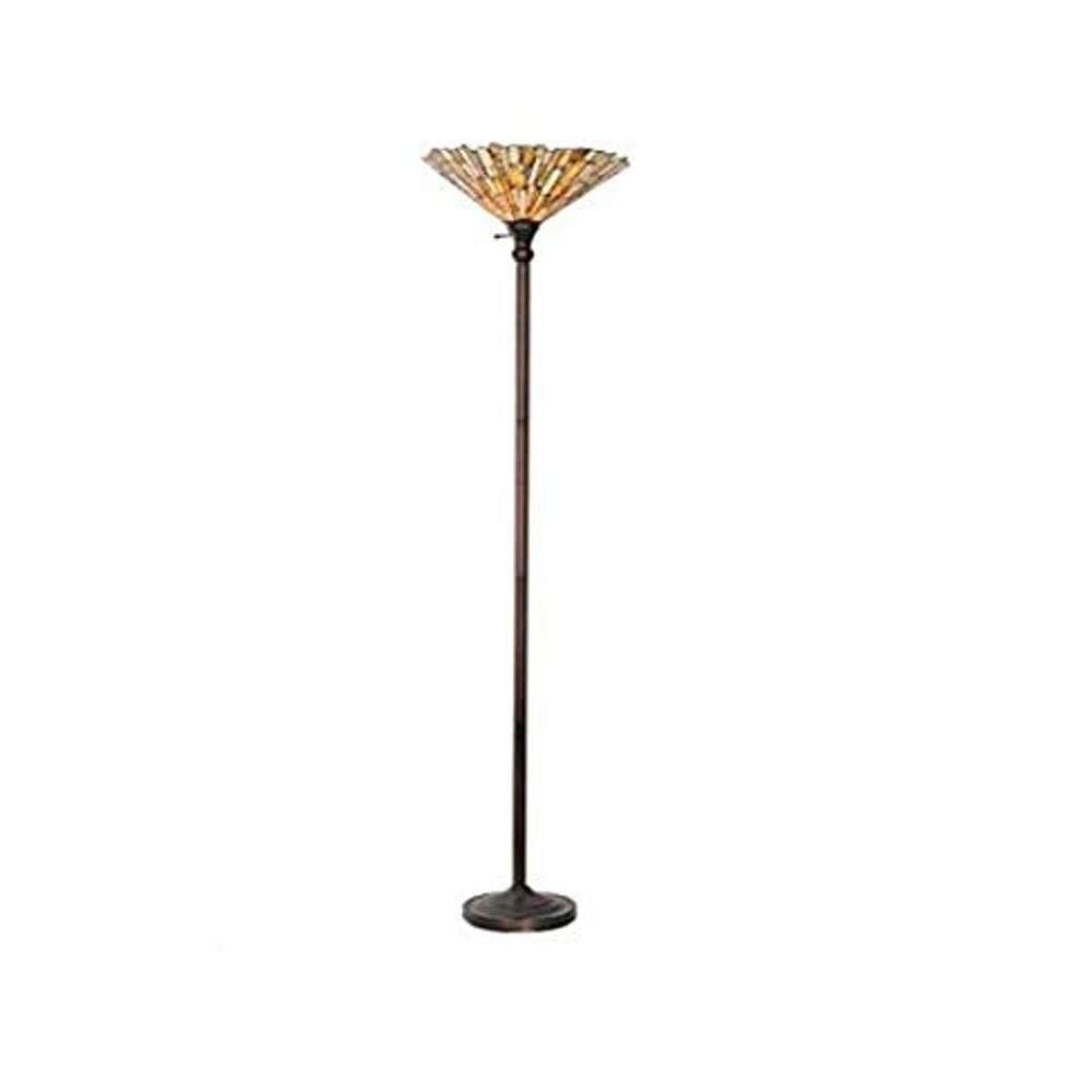 70" Bronze Stained Glass Jadestone Torchiere Floor Lamp