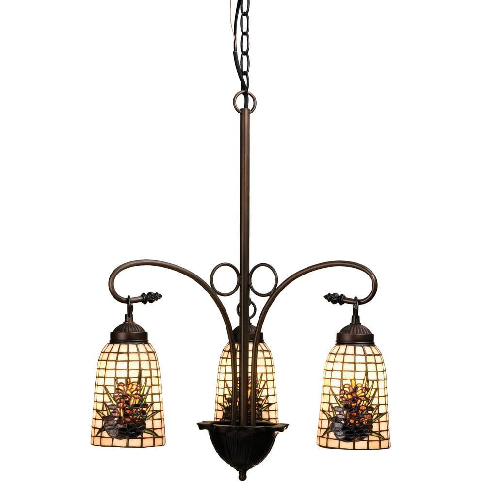 Pine Barons 20.5" Mahogany Bronze 3-Light Chandelier with Beige Shades