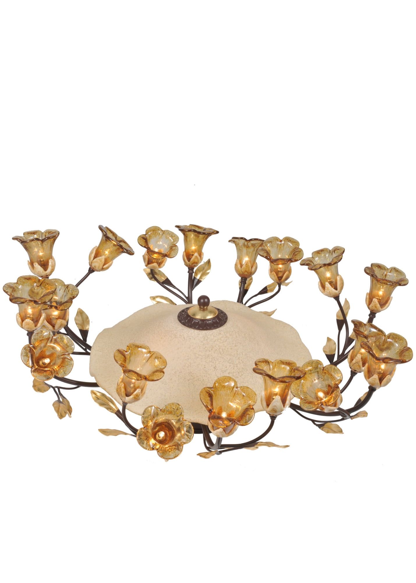 Bronze and Amber Floral 20-Light Flush Mount