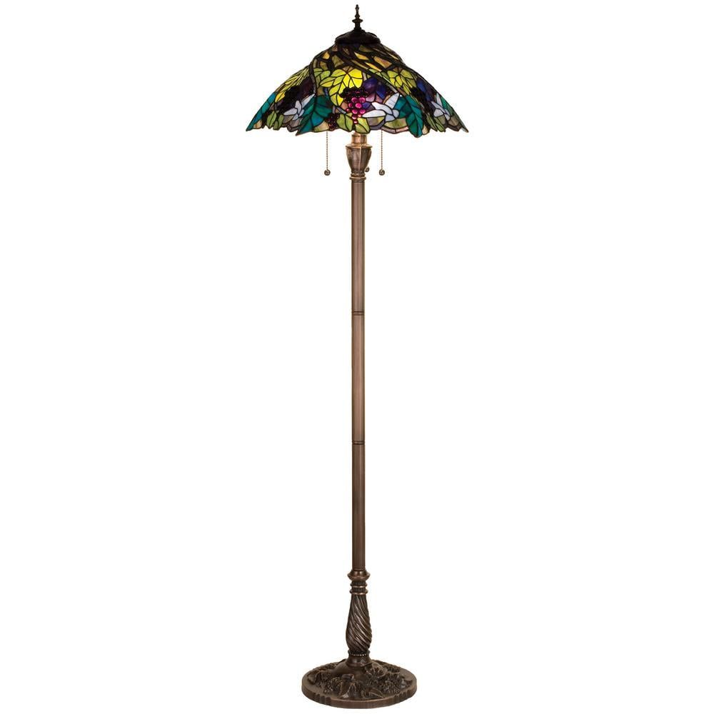 Multicolor Stained Glass and Bronze 3-Light Floor Lamp