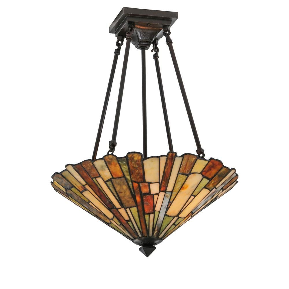 Mahogany Bronze 17" Stained Glass Semi-Flush Mount Light