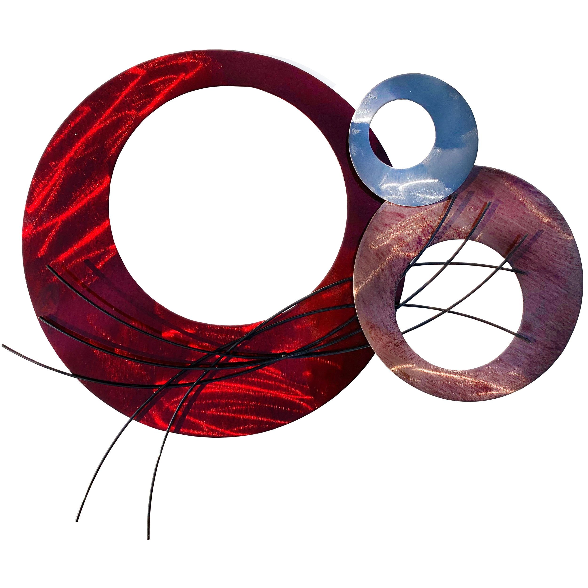 Aged Red and Silver Contemporary Metal Wall Sculpture