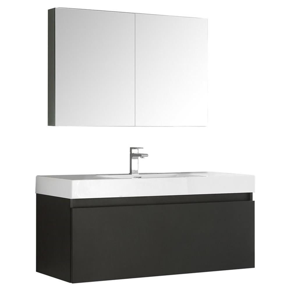 Mezzo 48" Black Wall Hung Vanity with Acrylic Sink and Medicine Cabinet